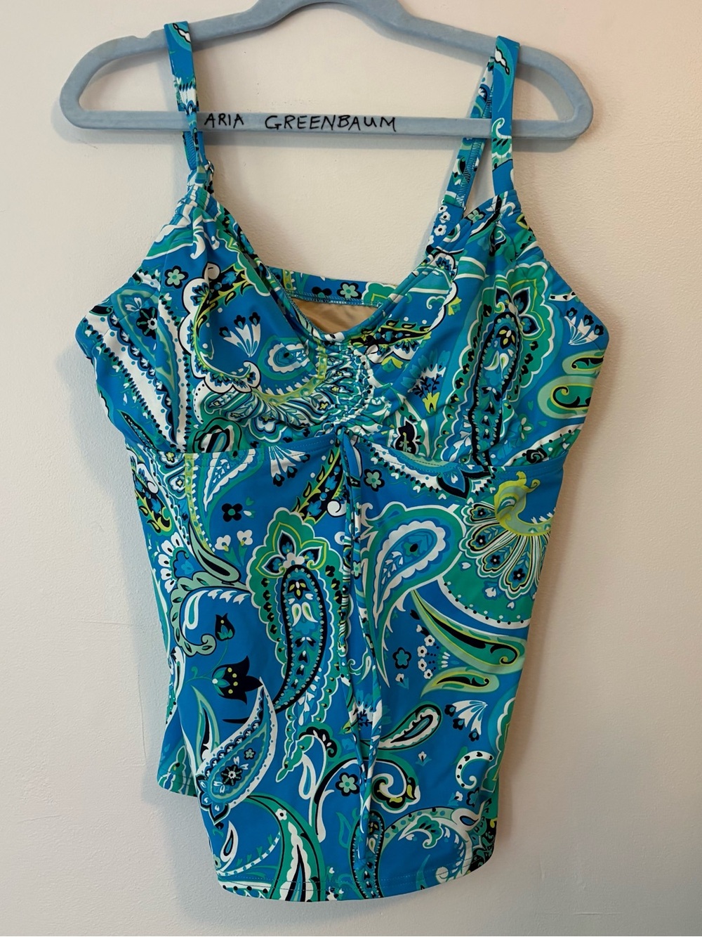 Lands' End Blue & Green Paisley Tankini Top Beachy, Vacation ,Island -Size 8D